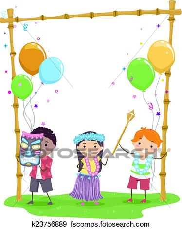 374x470 Clip Art Of Stickman Kids Hawaiian Party K23756889