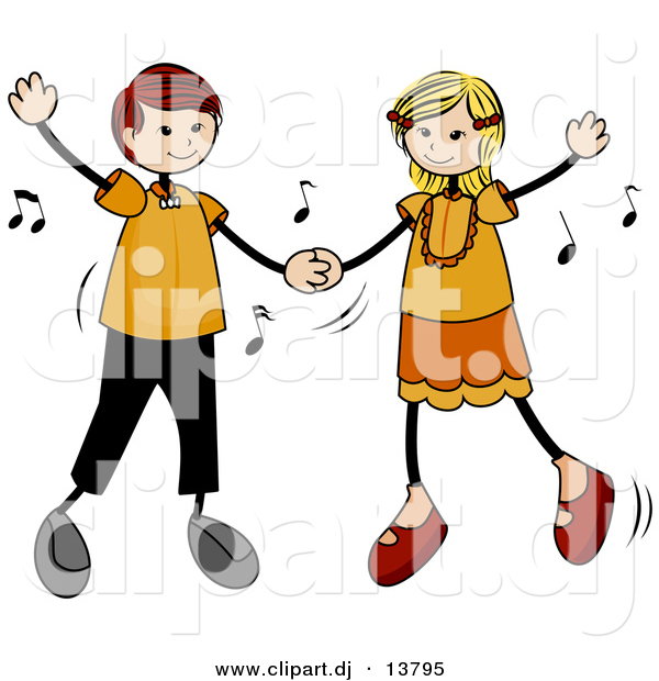 600x620 Cartoon Vector Clipart Of A Stick Figure Kids Dancing To Music By