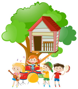 262x300 Children Playing Music Under The Tree Illustration Royalty Free