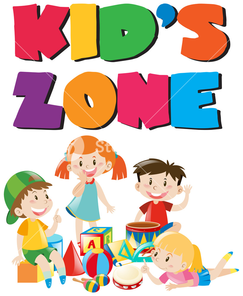 821x1000 Kid's Zone Poster With Kids And Toys Illustration Royalty Free
