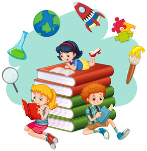 292x300 Three Kids Reading Books Illustration Royalty Free Stock Image