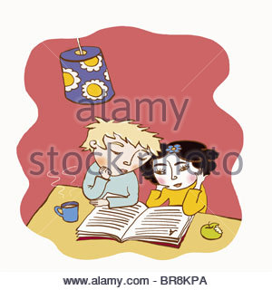 300x320 Two Girls Reading Books Illustration Stock Vector Art