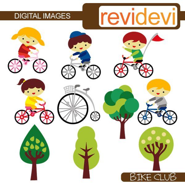 Kids Riding Bikes Clipart