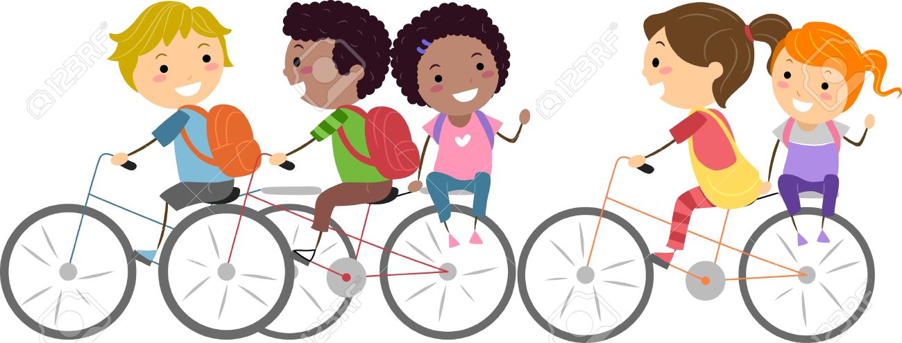 1300x495 Illustration Of Kids Biking To School Stock Photo, Picture