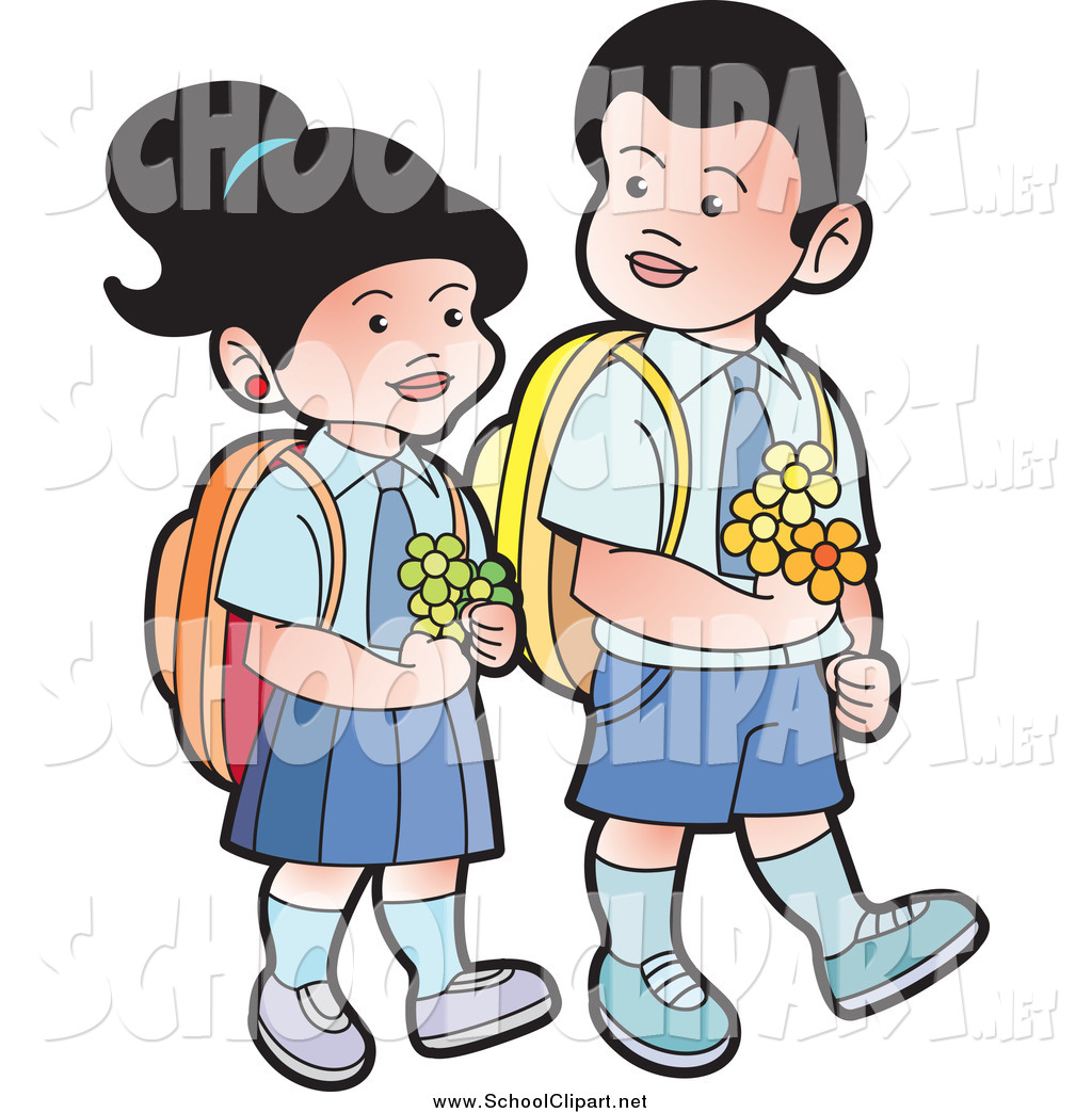 1024x1044 Clip Art Of Happy School Kids Carrying Flowers By Lal Perera