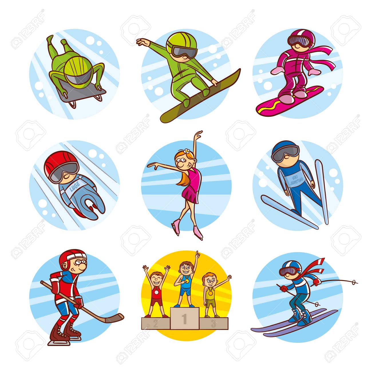 1300x1300 Cartoon Kids Sport Set Vector Clip Art Illustrations Stock Photo