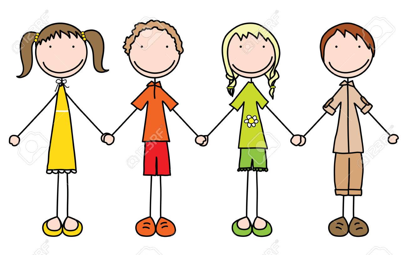 1300x815 Illustration Of Four Kids Holding Hands In Summer Clothes Royalty