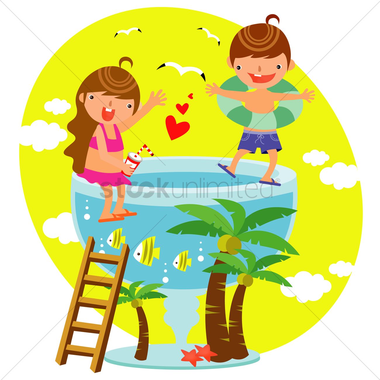 1300x1300 Children Playing By The Swimming Pool Vector Image