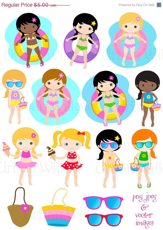 570x804 Pool Girl Clipart Clipart Cute Kids Swimming Digital Clipart