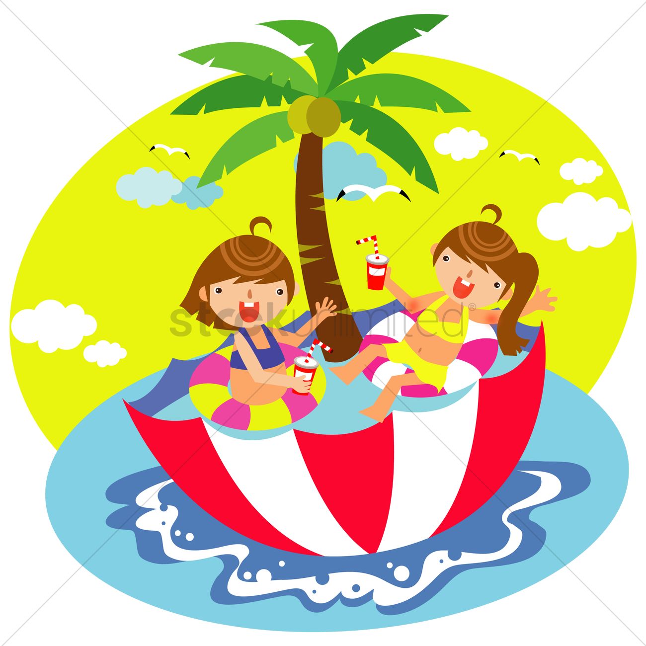 1300x1300 Children Relaxing In The Umbrella Swimming Pool Vector Image