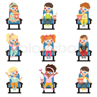 320x320 Smiling Kids With Popcorn Watching 3d Movie In Cinema Theater