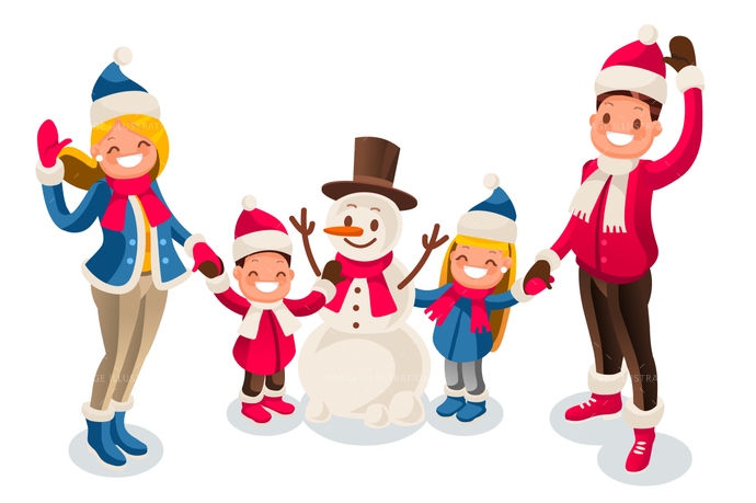 690x459 Winter Fun Isometric People Cartoon Family