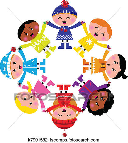421x470 Clipart Of Happy Winter Cartoon Kids In Circle Isolated On White