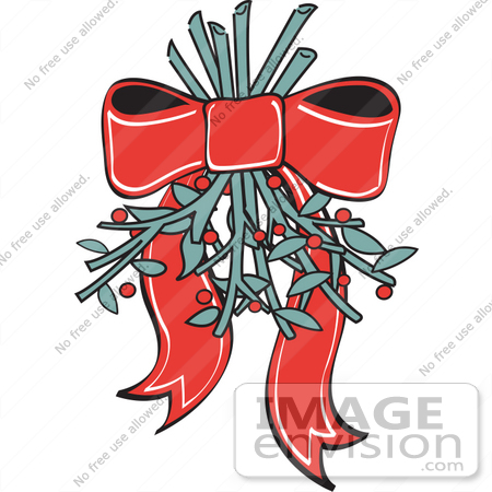 450x450 Royalty Free Cartoon Clip Art Of A Red Ribbon Hanging Mistletoe