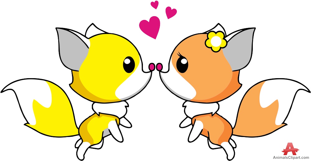 999x517 Two Loving Foxes Kiss Free Clipart Design Download