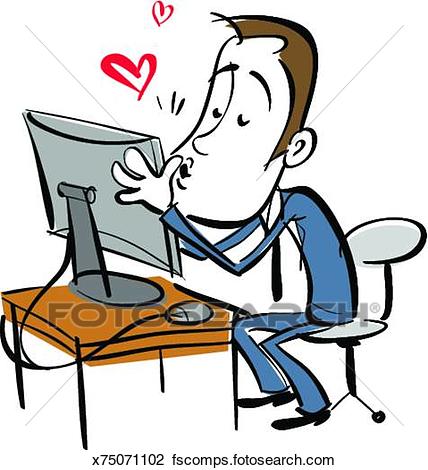 428x470 Clip Art Of Man Kissing Computer Monitor X75071102