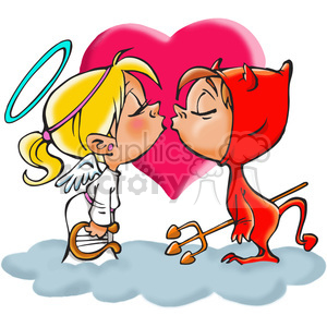 300x300 Royalty Free Small Angel Kissing A Devil 388515 Vector Clip Art