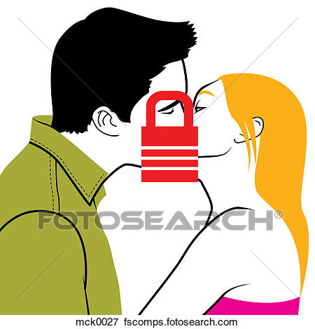 450x470 Stock Illustration Two People Kissing With A Lock Infront