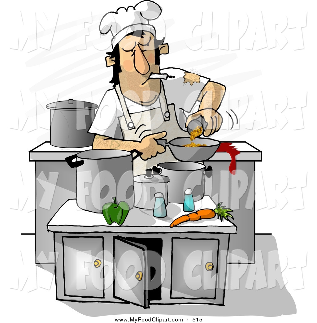 1024x1044 Food Clip Art Of A Filthy Chef Smoking While Cooking In A Kitchen