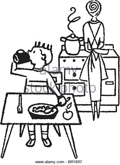 393x540 Mother Son Cooking In Kitchen Black And White Stock Photos