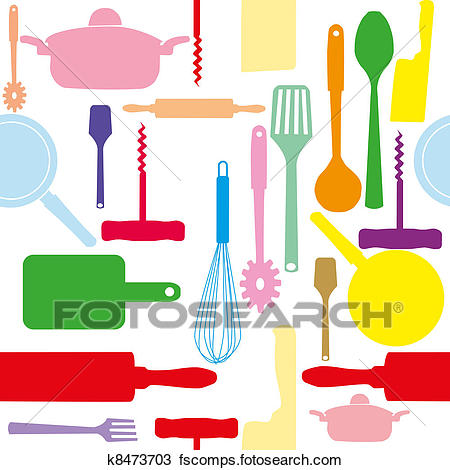450x470 Clipart Of Vector Seamless Pattern Of Kitchen Tools. K8473703