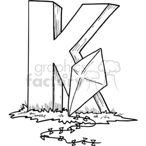 300x300 Royalty Free White Letter K With A Kite 373559 Vector Clip Art
