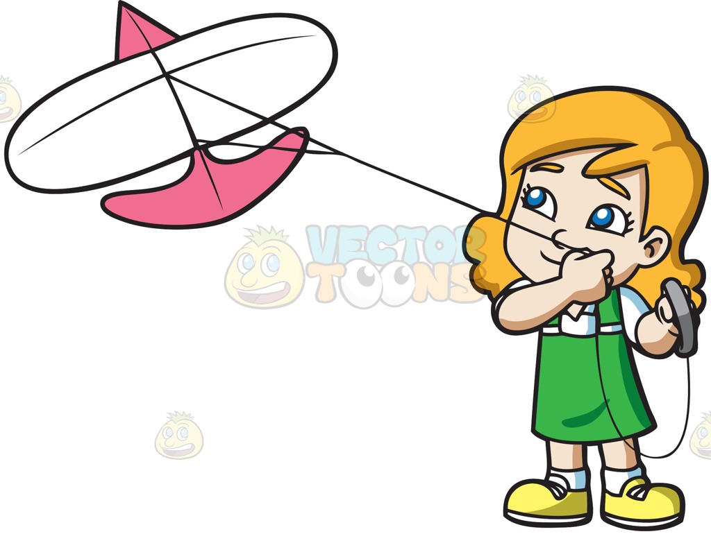 1024x770 A Happy Girl Looking At The Kite She Is Flying Cartoon Clipart