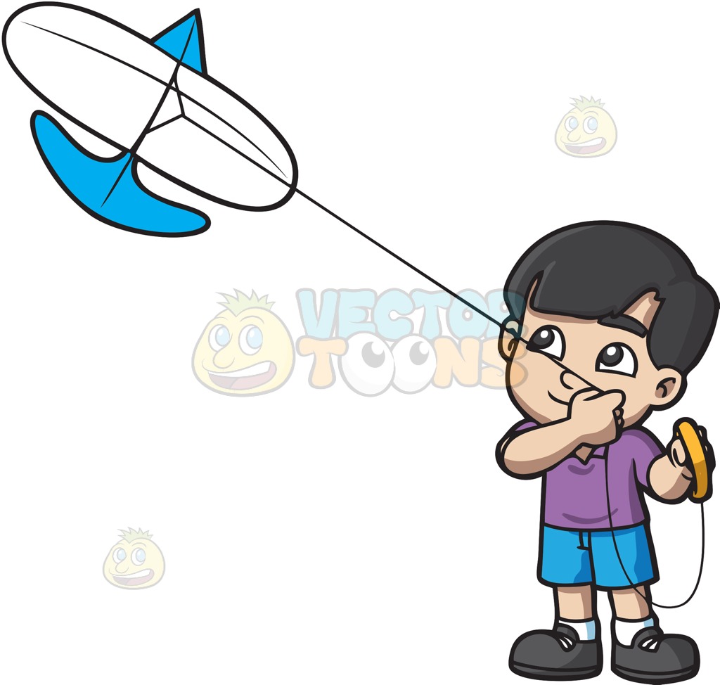 1024x974 A Happy Boy Looking At The Kite That He Is Flying Cartoon Clipart