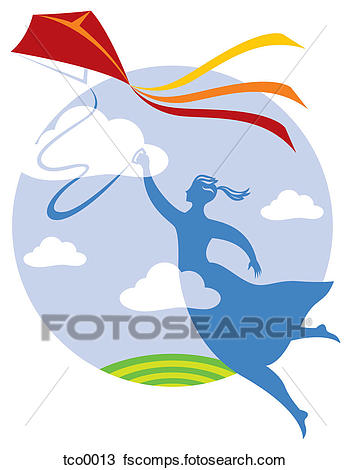 351x470 Drawing Of A Young Woman Flying A Kite