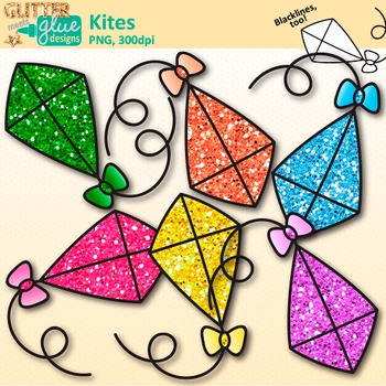 350x350 Flying Kite Clip Art {Rainbow Glitter Graphics For Spring