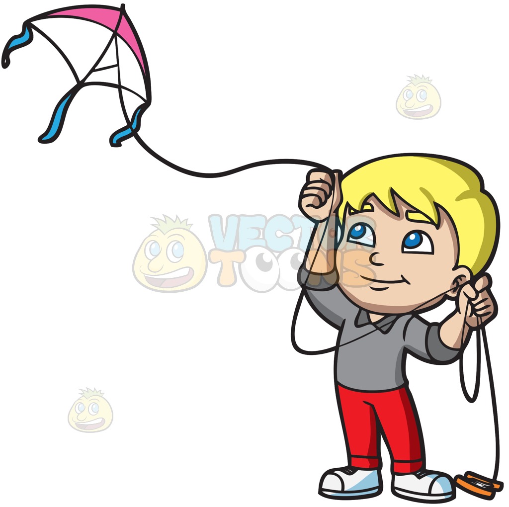 1024x1020 A Boy Flying A Pretty Kite Cartoon Clipart