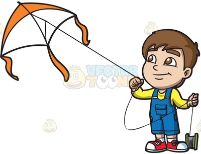 400x306 A Family Flying Kites Together Cartoon Clipart