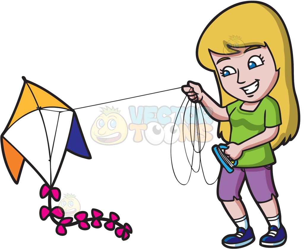 1024x845 A Smiling Woman Prepares To Fly Her Kite Cartoon Clipart