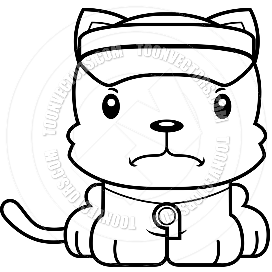 940x940 Cartoon Angry Lifeguard Kitten (Black And White Line Art) By Cory