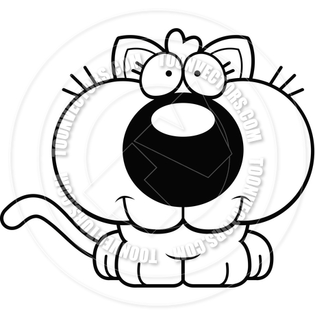 460x460 Cartoon Kitten Smiling (Black And White Line Art) By Cory Thoman