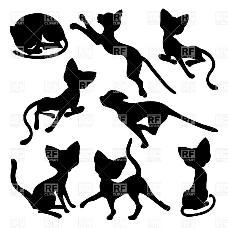 800x800 Silhouettes Of Cartoon Kittens Playing Royalty Free Vector Clip