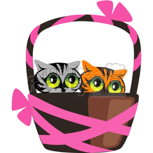 300x300 Royalty Free Two Wide Eyed Kittens In A Basket Wrapped In Pink