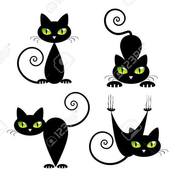 564x564 Black Cat With Green Eyes Vector Illustration Desen Bebek