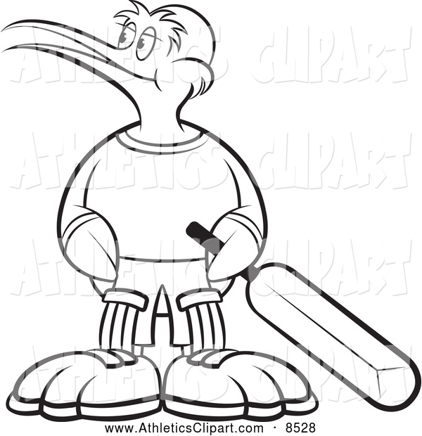600x620 Clip Art Of A Black White Cricket Kiwi Bird Holding A Bat