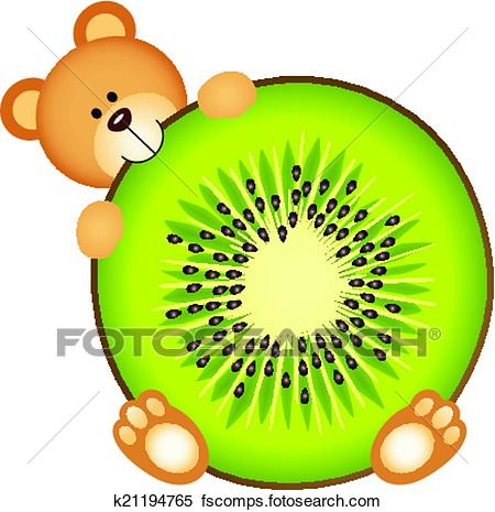 450x465 Clipart Of Teddy Bear Eating Kiwi Slice K21194765