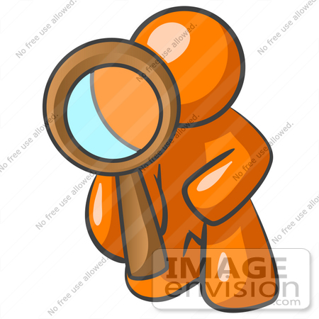 450x450 Clip Art Graphic Of An Orange Guy Character Kneeling To Inspect