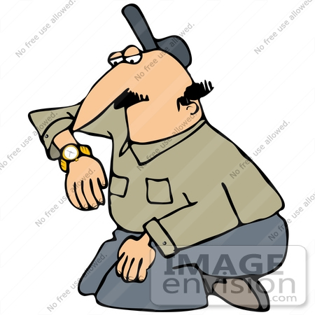 450x450 Clip Art Graphic Of A Kneeling Caucasian Man Checking The Time