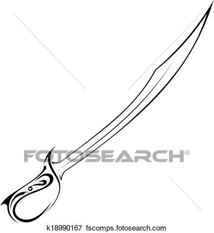 433x470 Clip Art Of Silhouette Tattoo Saber Knife On A White Background