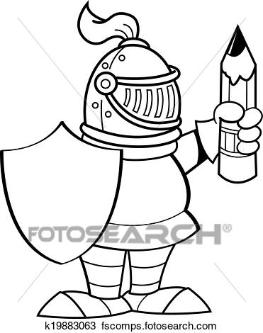 371x470 Clipart Of Cartoon Knight Holding A Shield And K19883063