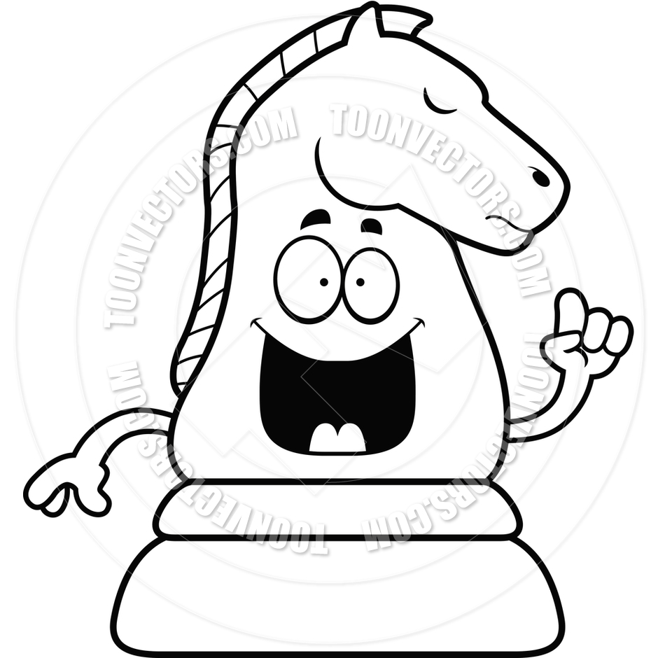 940x940 Cartoon Chess Knight Idea (Black And White Line Art) By Cory