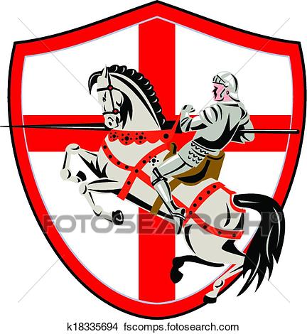 432x470 Clipart Of English Knight Rider Horse England Flag Retro K18335694
