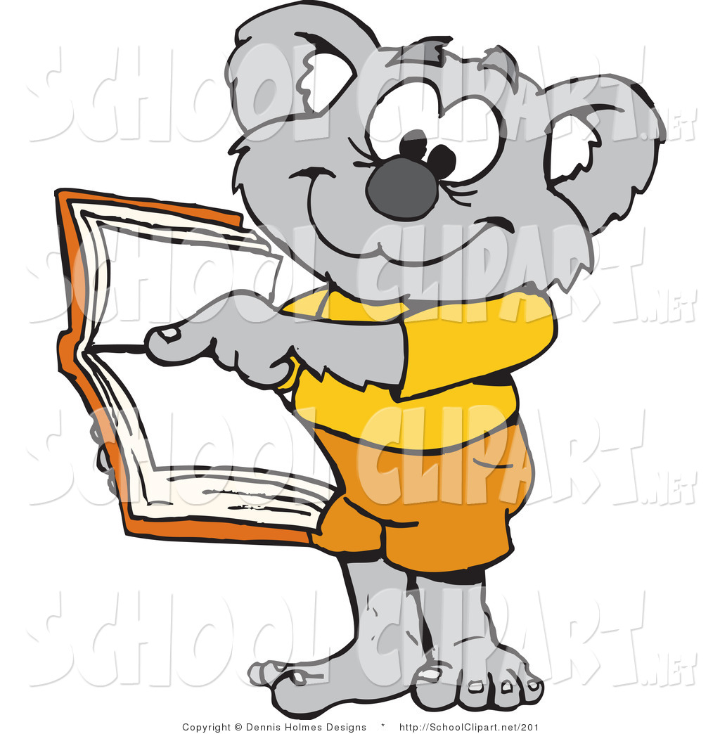 1024x1044 Clip Art Of A Gray Koala Student Pointing To An Open Book By