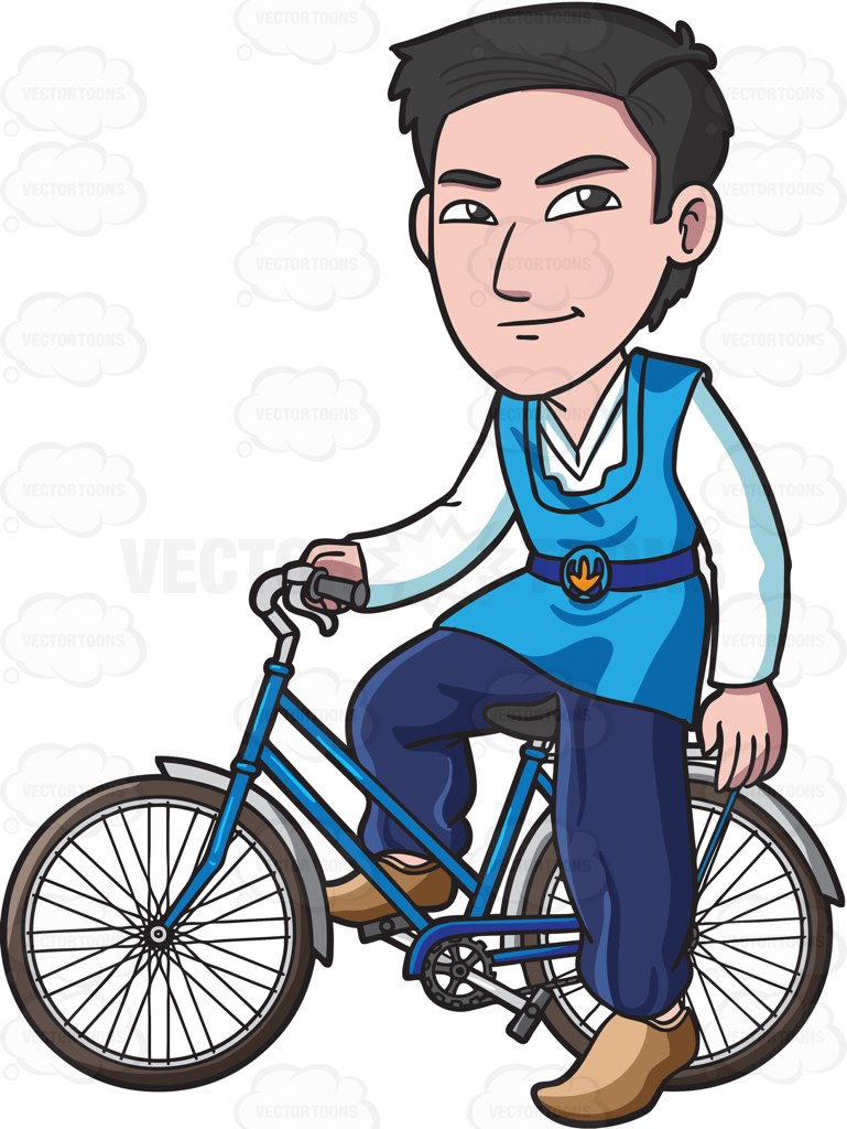 769x1024 A Korean Man Riding A Bike Cartoon Clipart