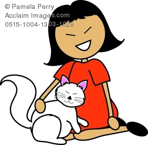 300x294 Art Image Of A Cartoon Asian Girl Sitting With Her Cat