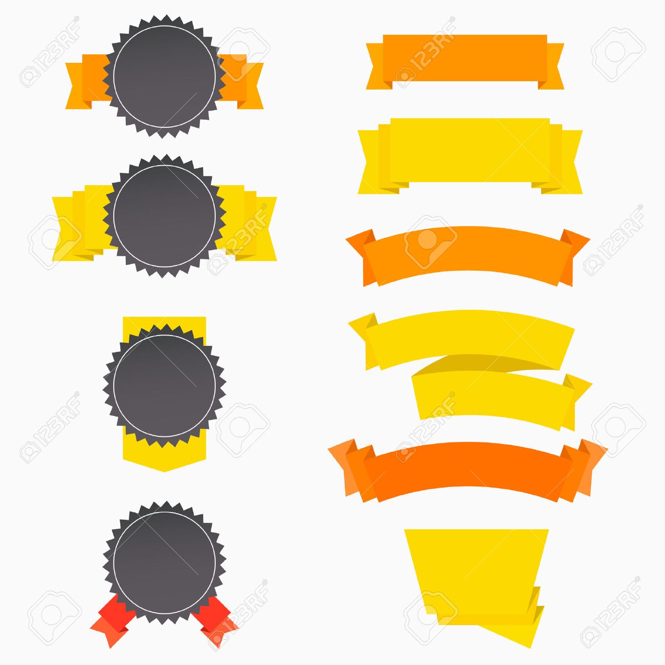 1300x1300 Flat Badges Label Banners Templates Set With Ribbons. Vector